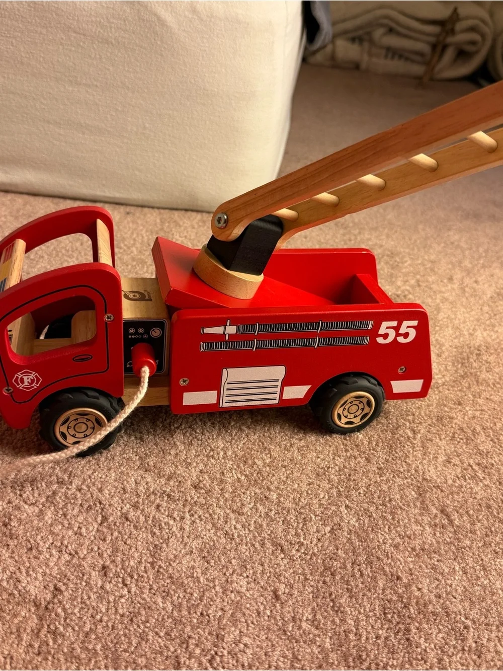 Red Wooden Fire Truck Toy with Pull Rope